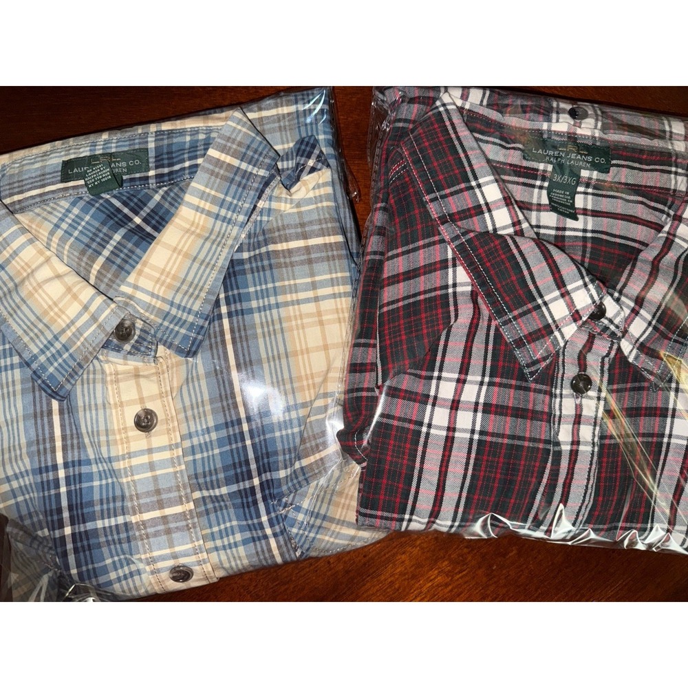 2 Lauren Ralph Lauren Women Country Western Cowgirl Polo Plaid Shirts Both 3XL